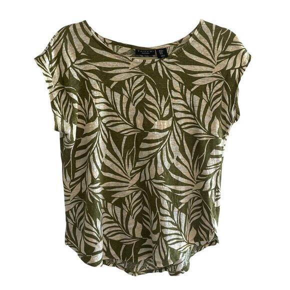 Tahari 100% Linen Palm Leaf Print Short Sleeve Top Women’s Size Medium Beach - Picture 1 of 4